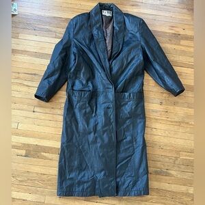 Vintage Black Leather Trench Coat | Small